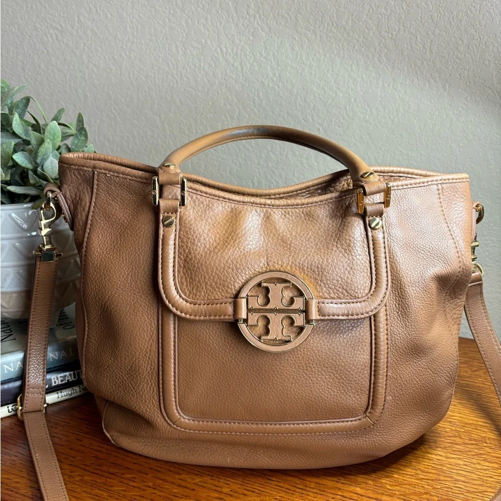Tory Burch Tan Leather Hobo with Logo Medallion